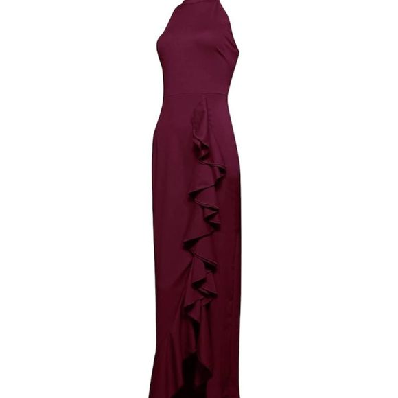 NWT Women Split Sleeveless Slim Fit Ruffle Long Dress Evening Dress - Picture 2 of 9